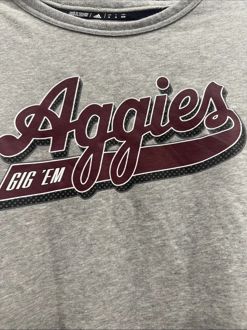 Adidas NWOT Aggies 'Gig 'Em' Grey Crewneck Sweatshirt Size Medium